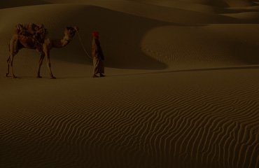 Jaisalmer, Rajasthan Ran with Men and Camel at Arbuda Cab